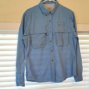 L.L Beans Womens Sky Blue Long Sleeve Outdoor Adventure Shirt, Size: L